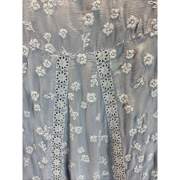 Johnny Was Top Womens XS Blue Flutter Sleeve‎ Embroidered Tunic Resort Vacation - Picture 3 of 11